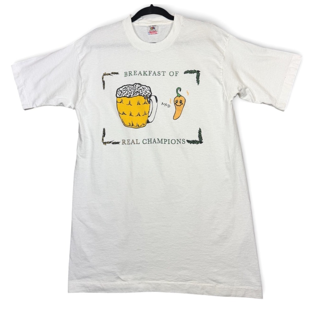Vintage Breakfast of Champions Beer Shirt L White Single Stitch Made in USA 90s